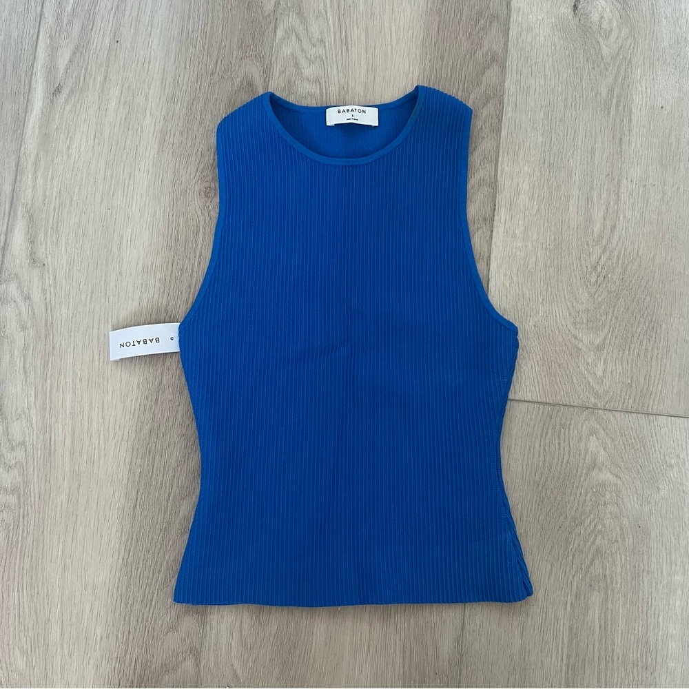Aritzia Babaton Sculpt Knit Racer Tank NEW Blue
